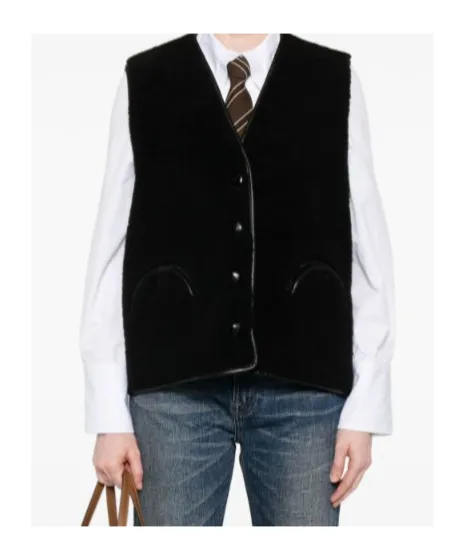 Leather-Trim Buttoned Gilet
