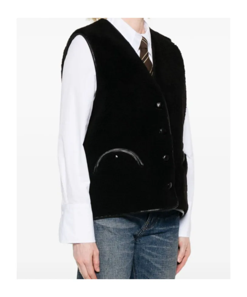 Leather-Trim Buttoned Gilet