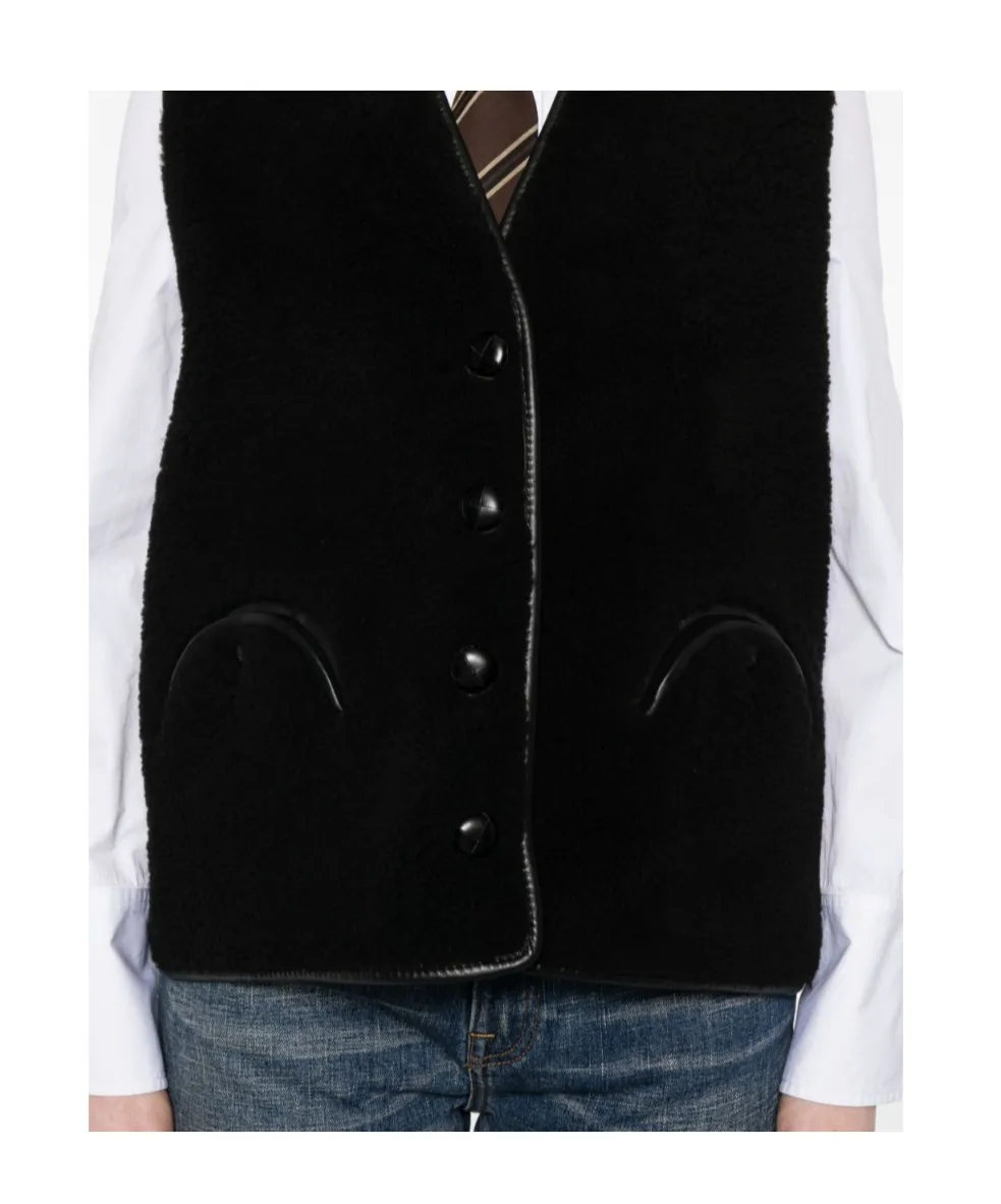 Leather-Trim Buttoned Gilet