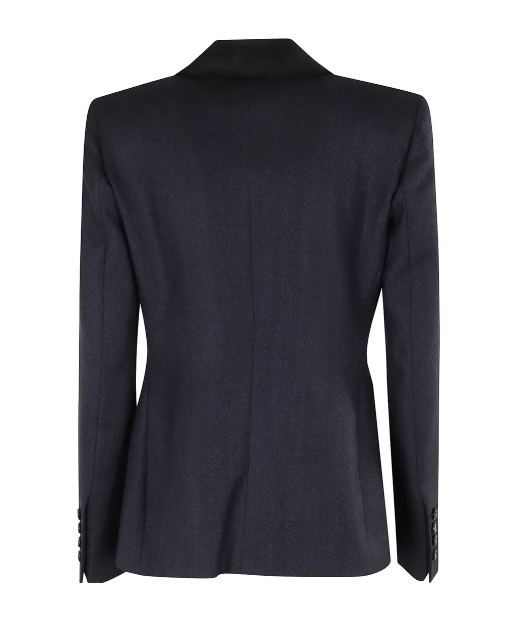 Trimmed-Collar Double-Breasted Blazer