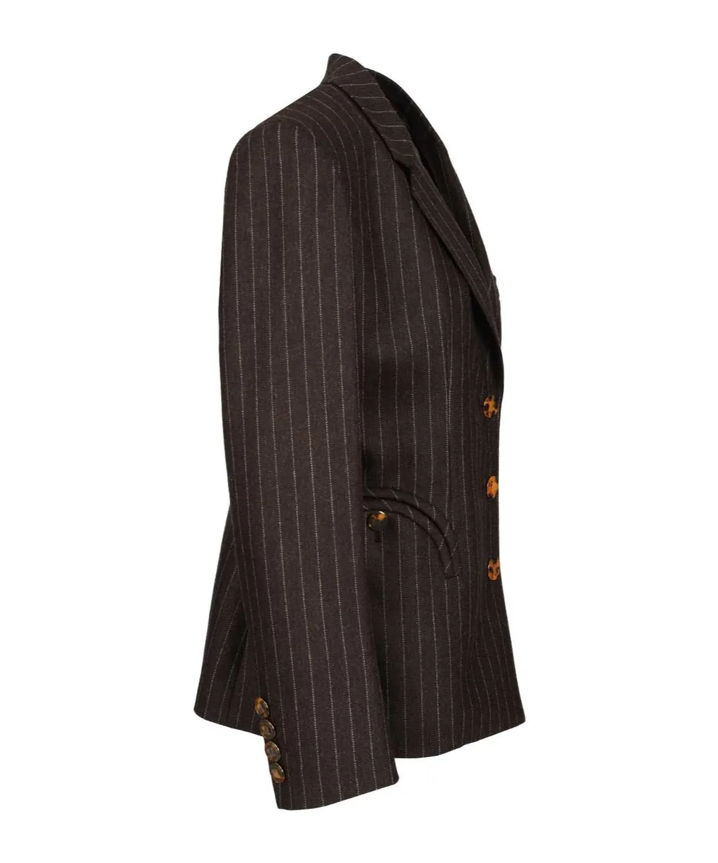 Lady Maud Pinstripe Button-Detail Blazer
