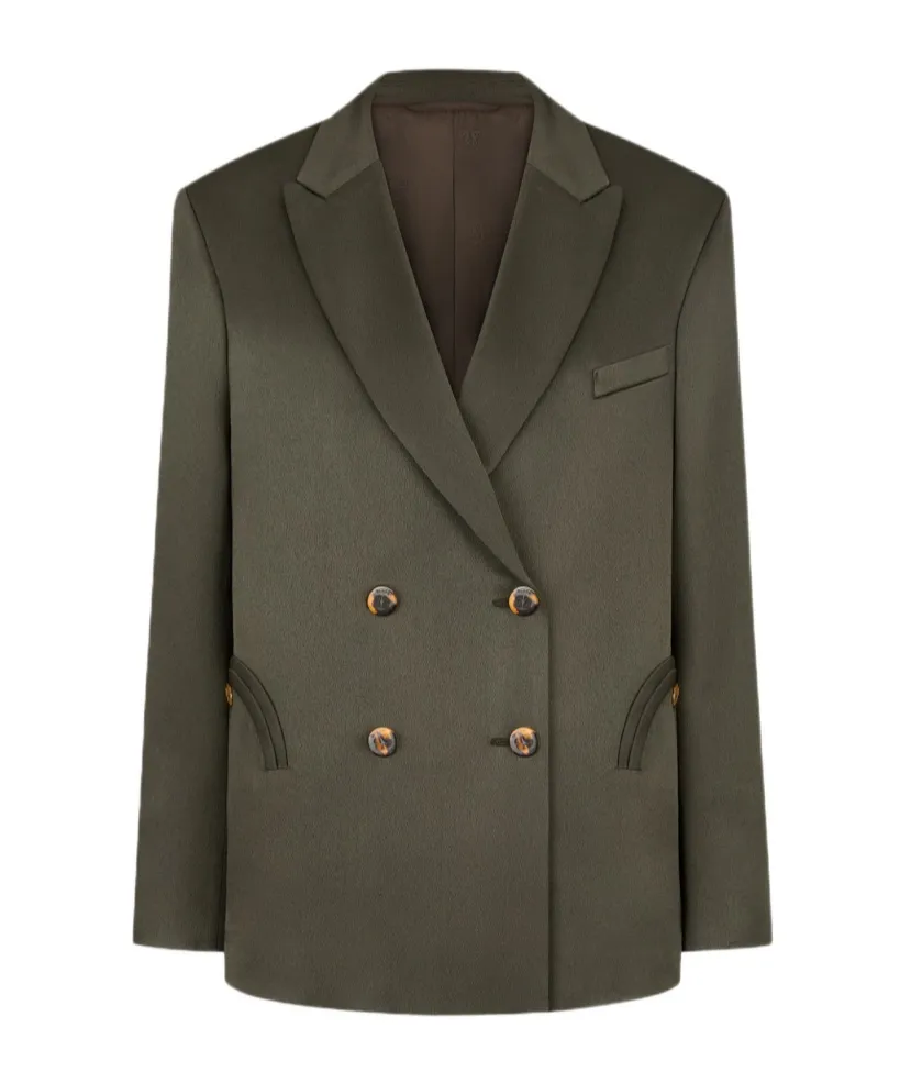 Oversized Double-Breasted Dark Forest Green Satin Blazer