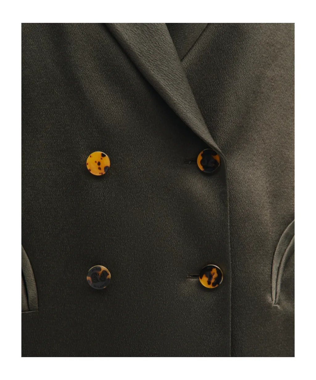 Oversized Double-Breasted Dark Forest Green Satin Blazer