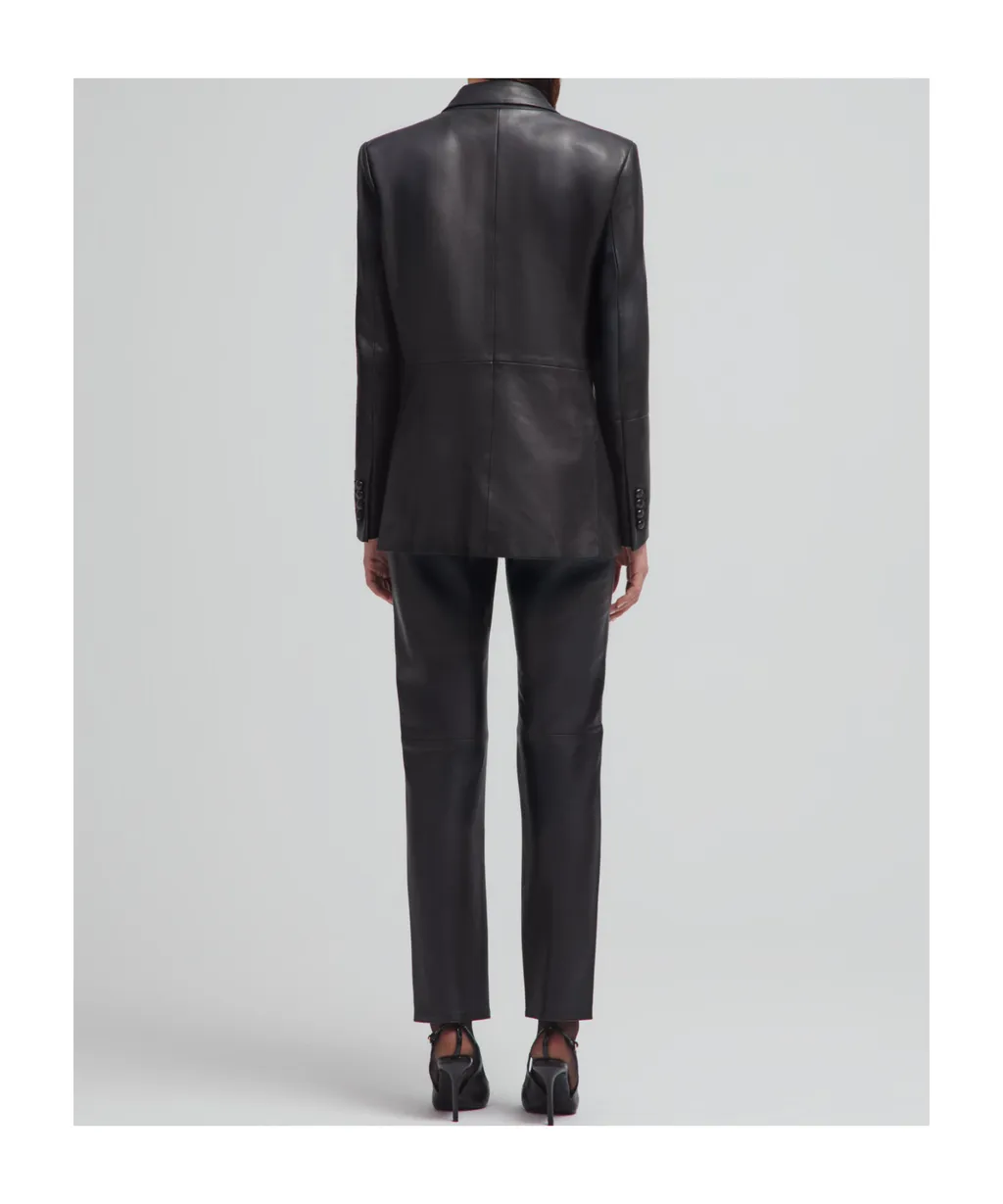 Double-Breasted Oversize Black Leather Blazer