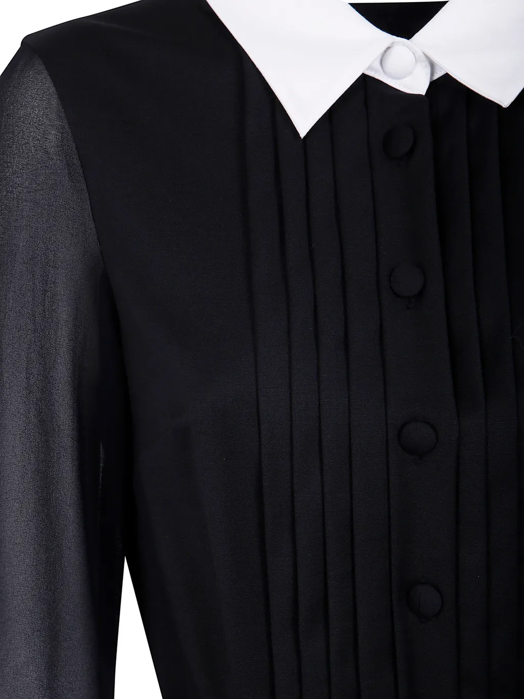 Pleated-Front Collared Belted Day Dress
