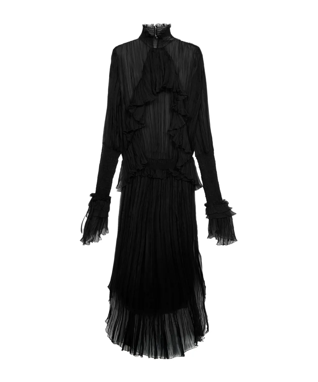 Pleated Ruffled Maxi Dress