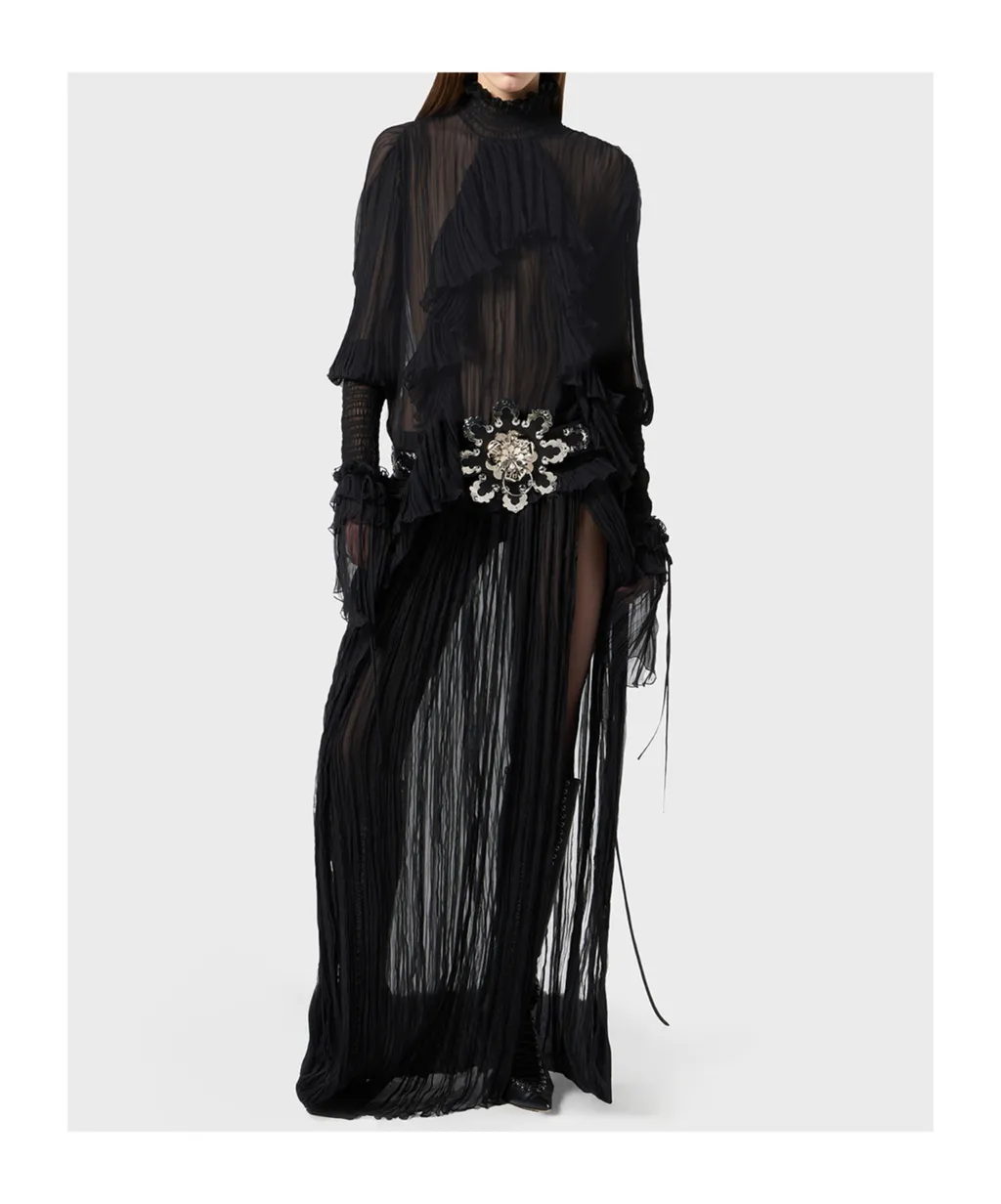 Pleated Ruffled Maxi Dress