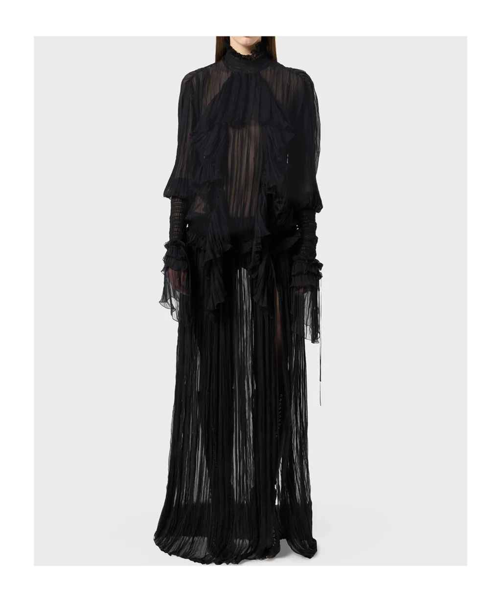 Pleated Ruffled Maxi Dress