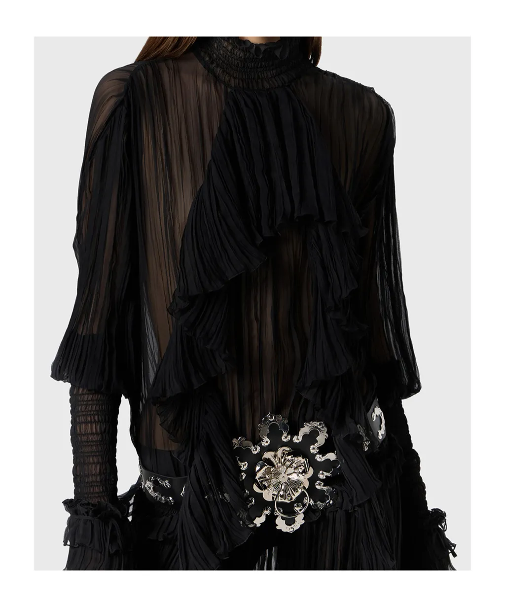 Pleated Ruffled Maxi Dress