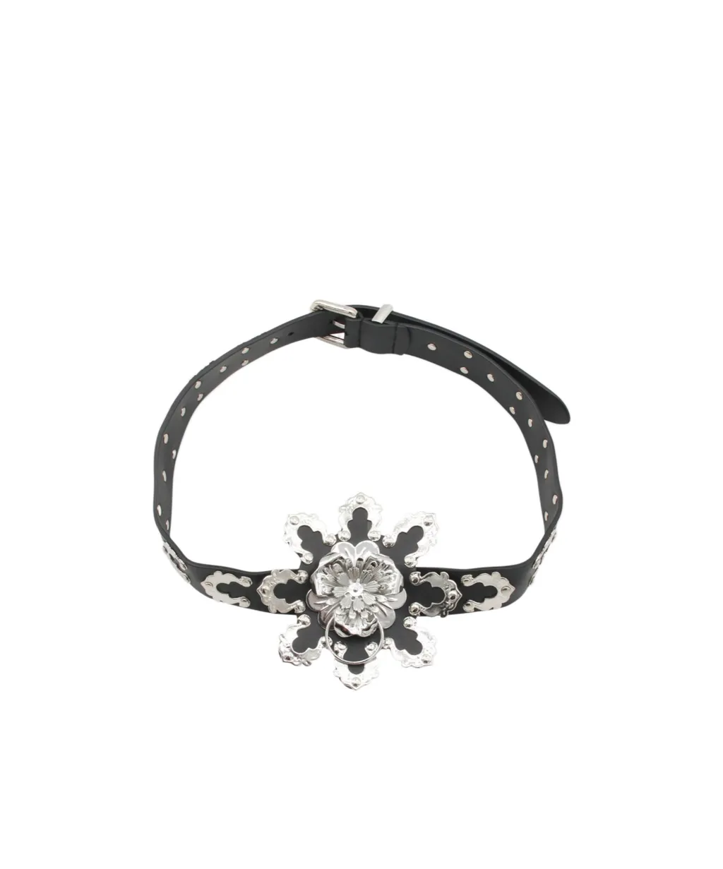 Flower-Embellished Buckled Belt