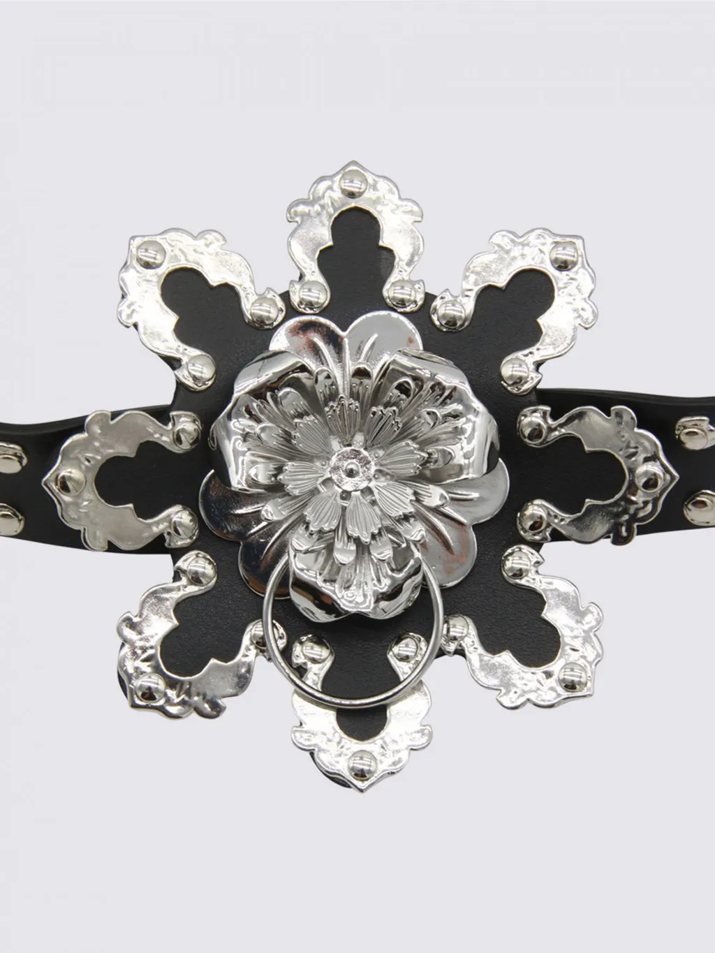 Flower-Embellished Buckled Belt