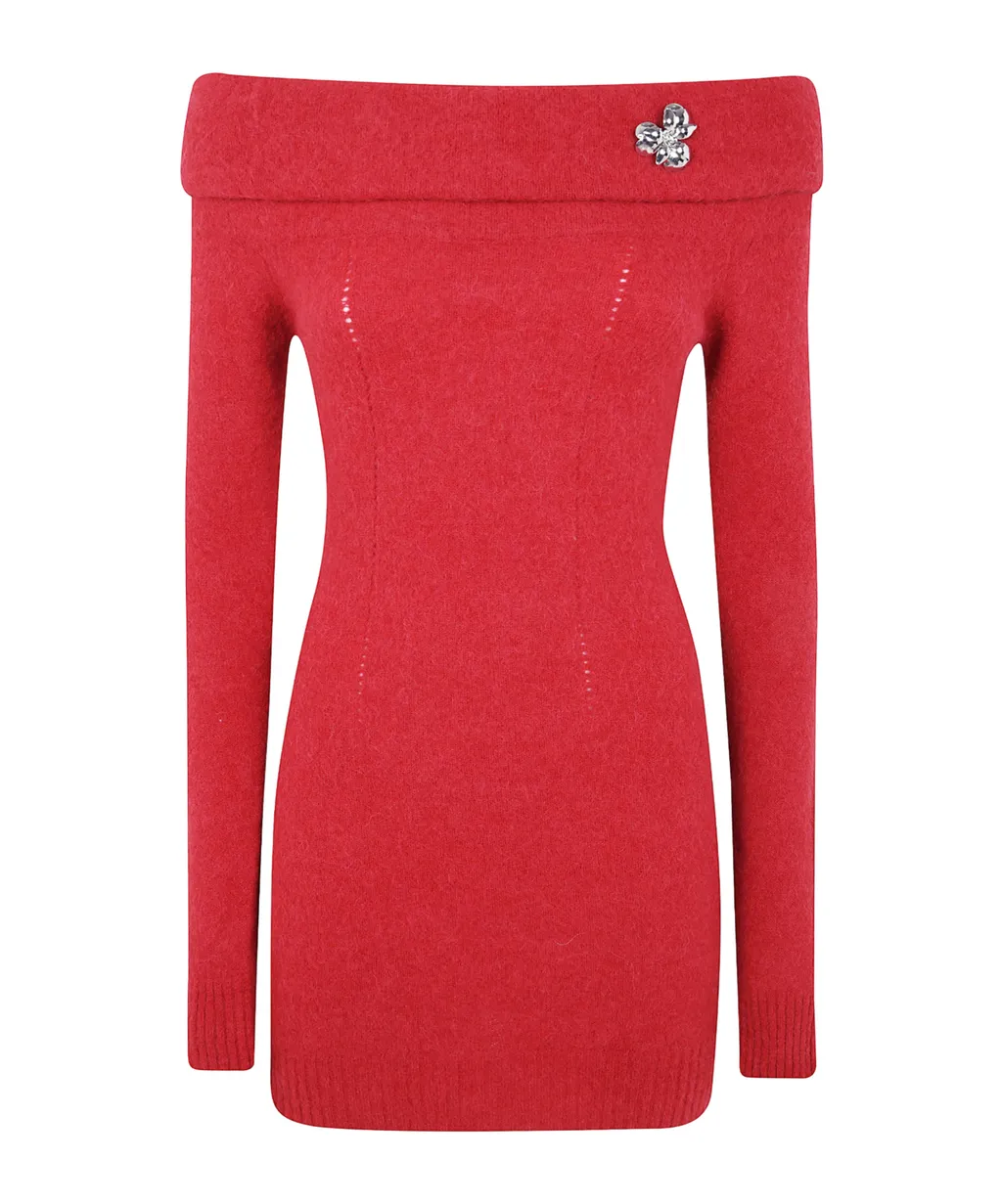 Off-Shoulder Embellished Knitted Dress