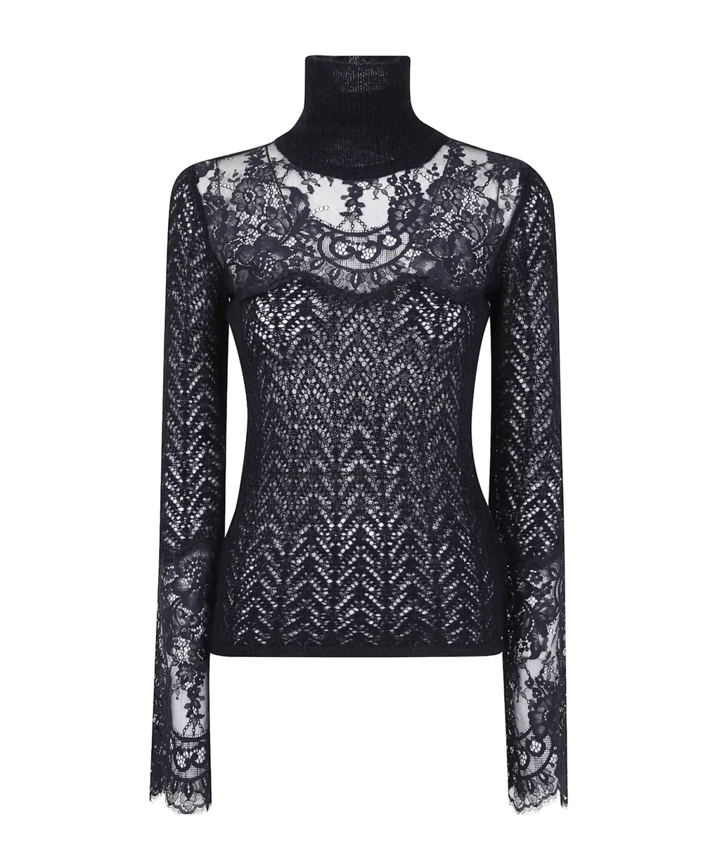 Long Sleeved High-Neck Lace Top
