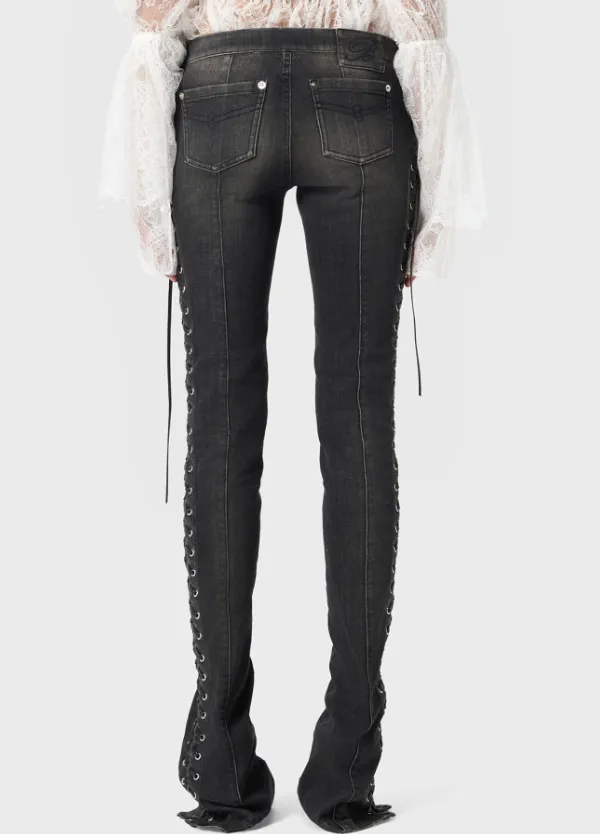 Lace-Up Detailed Fringed Jeans