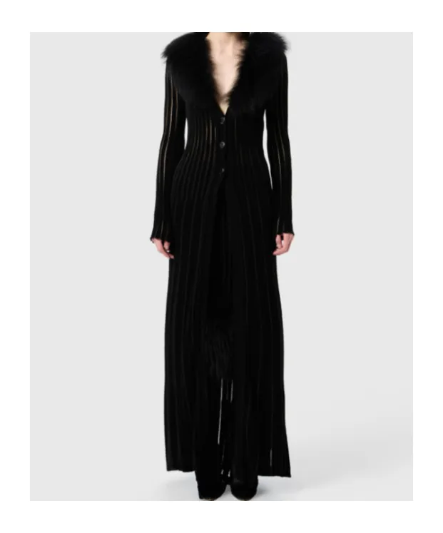 Fur Collar Long Cardigan