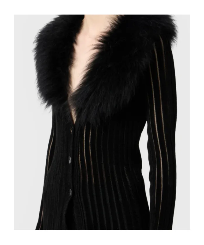 Fur Collar Long Cardigan