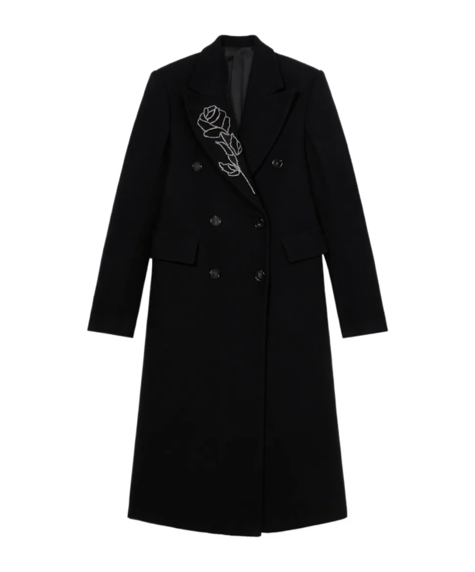 Double-Breasted Floral-Embroidered Coat
