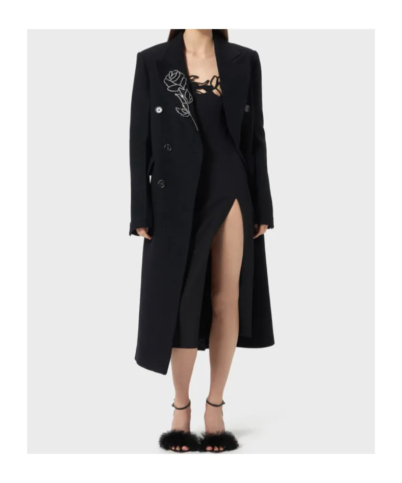 Double-Breasted Floral-Embroidered Coat