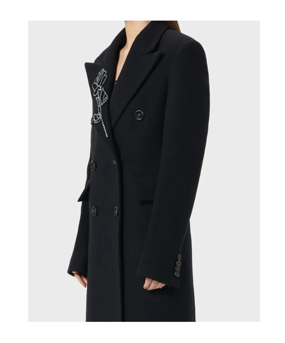 Double-Breasted Floral-Embroidered Coat