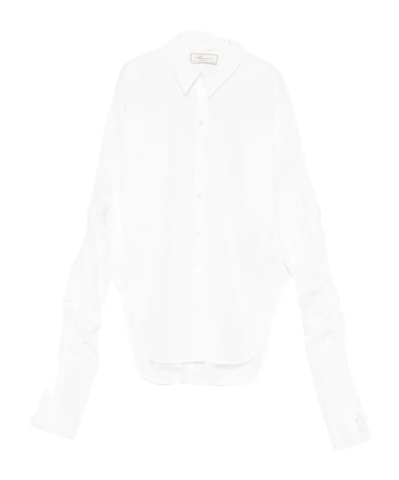 Gathered-Sleeve Button-Down Shirt