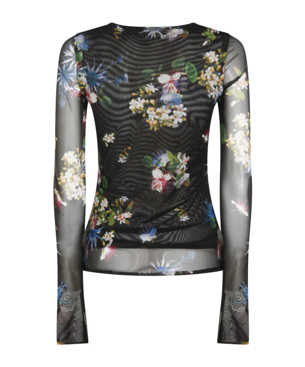 Floral-Print Mesh Top