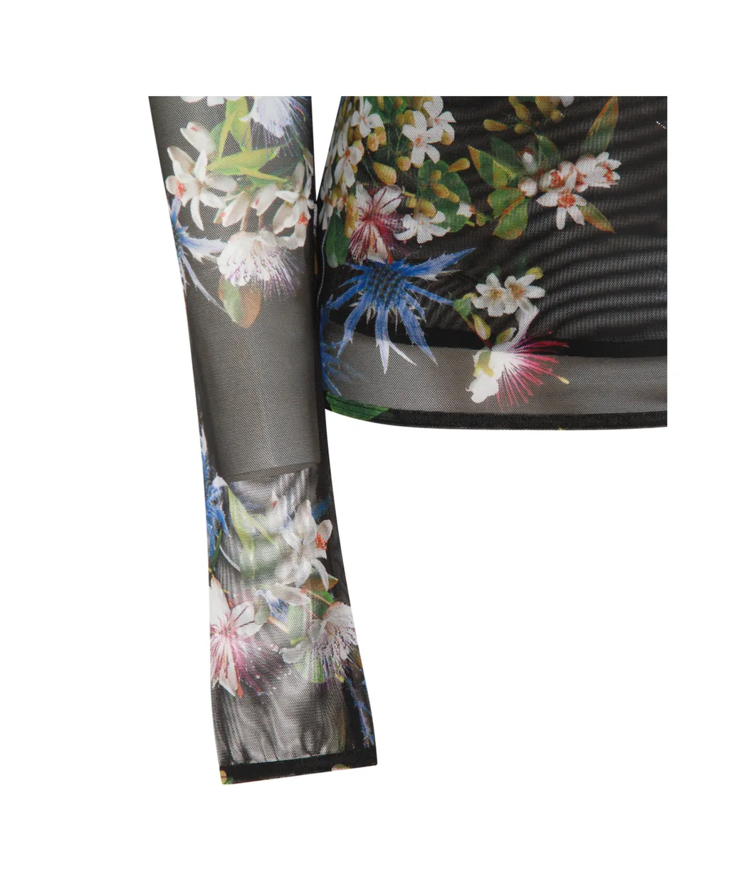 Floral-Print Mesh Top