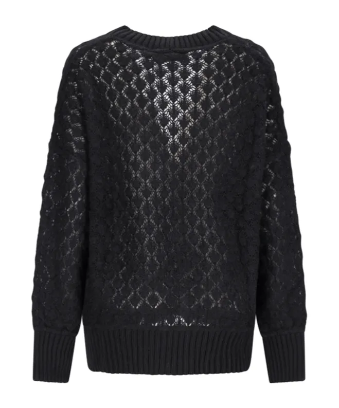 Open-Knit Buttoned Cardigan