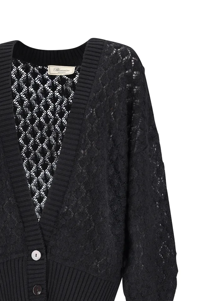Open-Knit Buttoned Cardigan