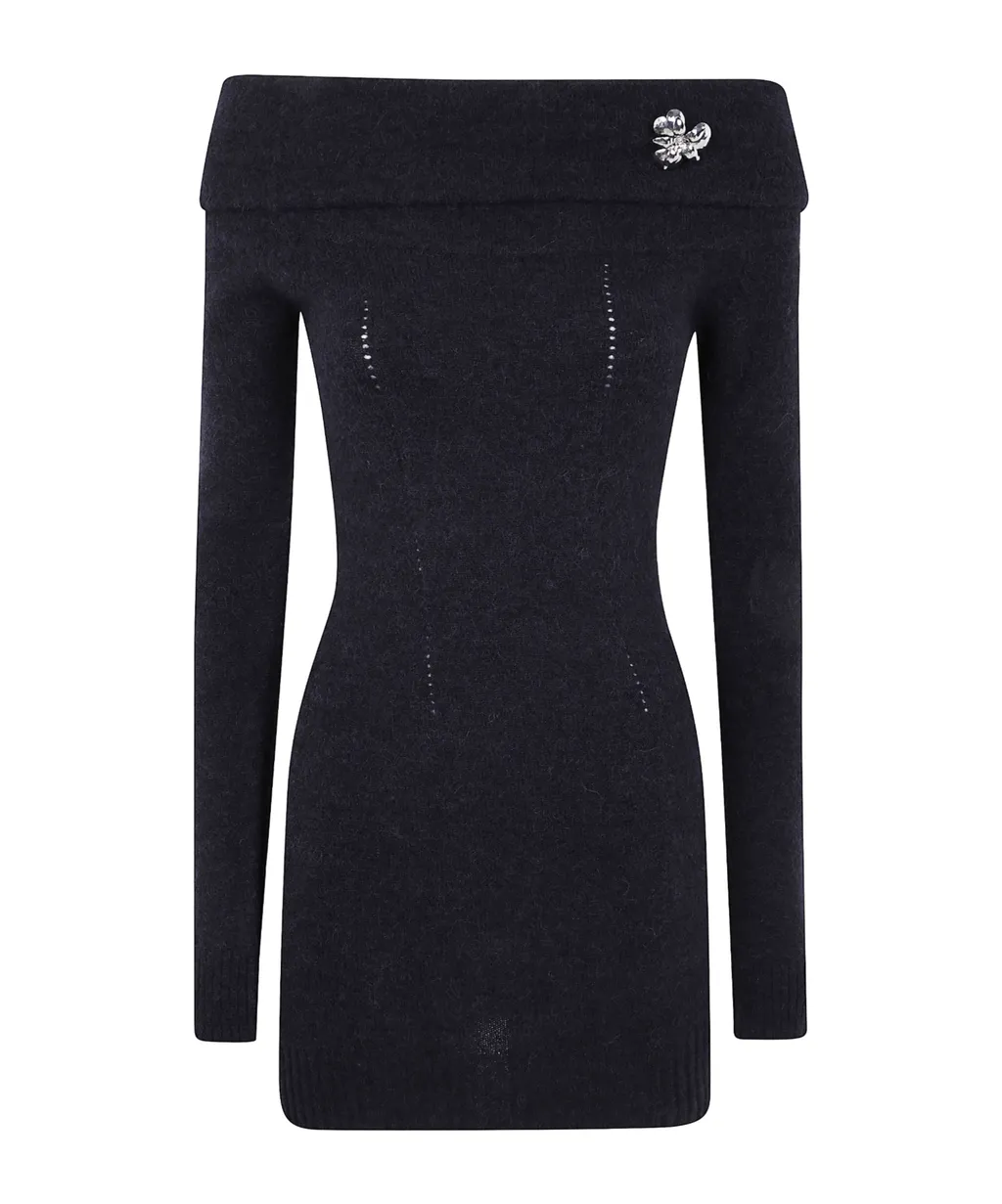Off-Shoulder Embellished Knitted Dress