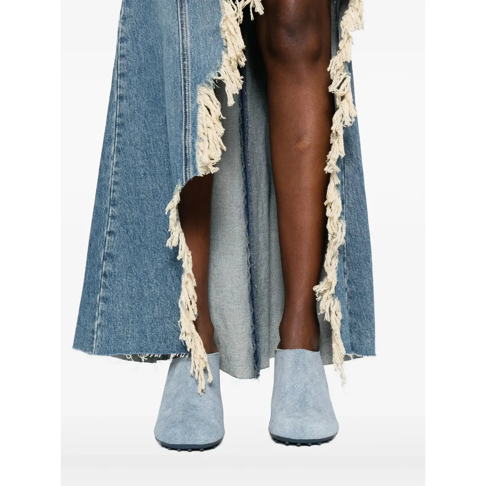 Halter-Neck Frayed-Hem Denim Dress