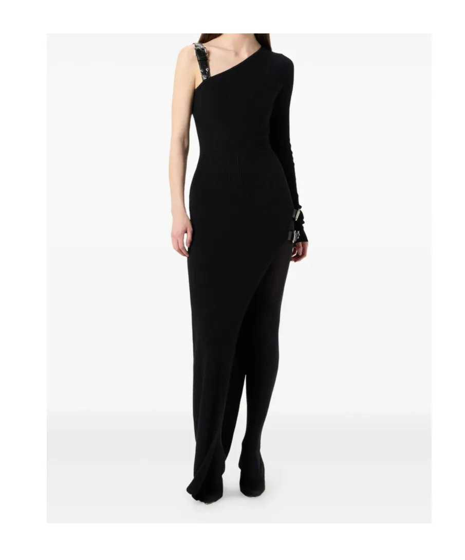 One-Sleeved Ribbed-Knit Asymmetric Dress