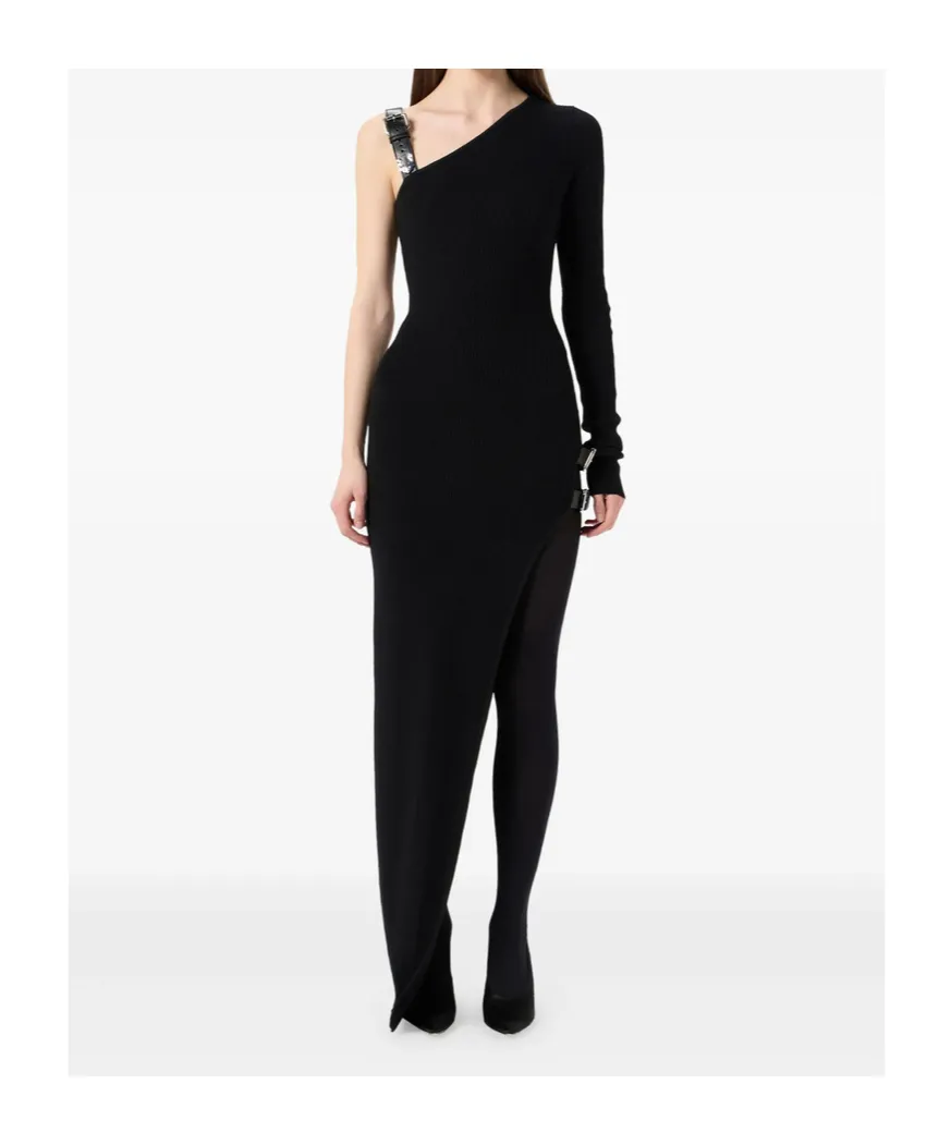 One-Sleeved Ribbed-Knit Asymmetric Dress