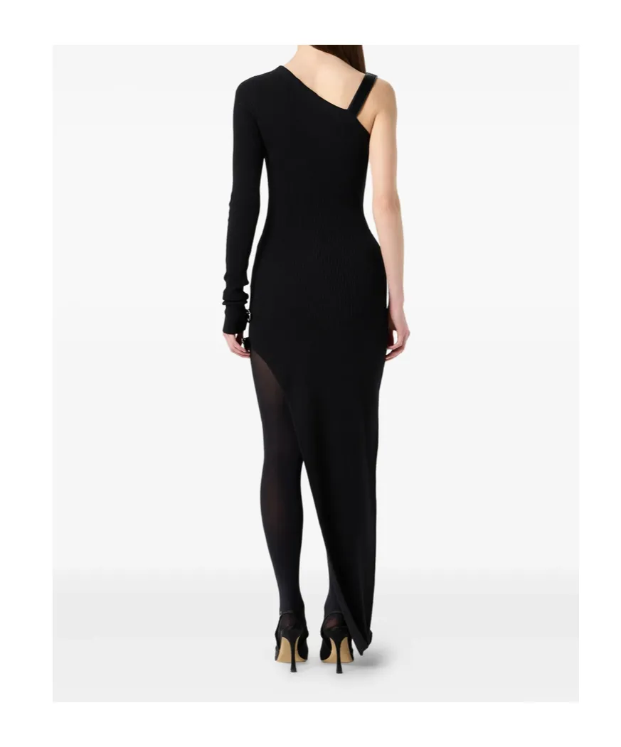 One-Sleeved Ribbed-Knit Asymmetric Dress