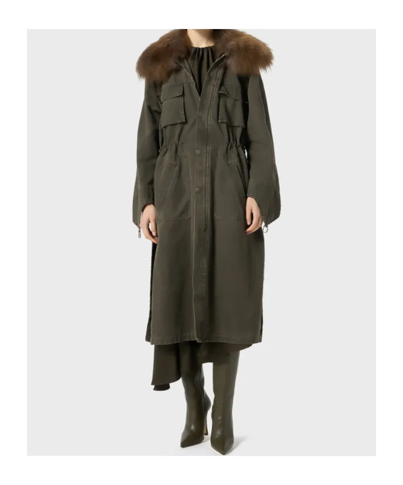 Fur-Collar Parka Coat