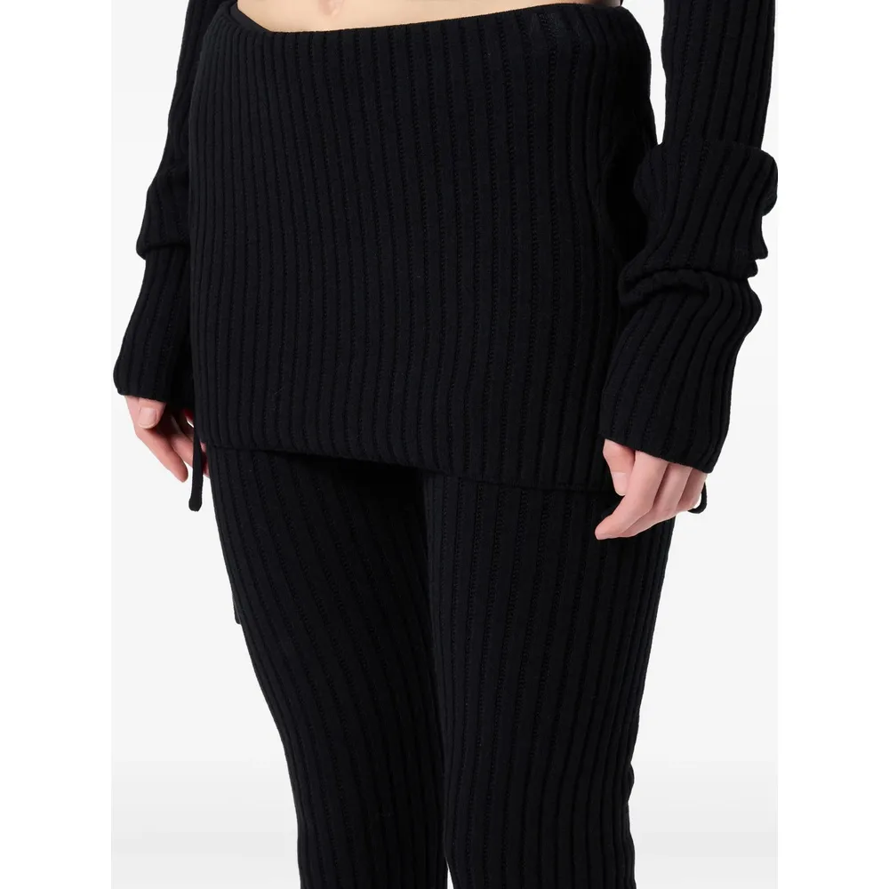 Ribbed-Knit Tie-Detail Trousers