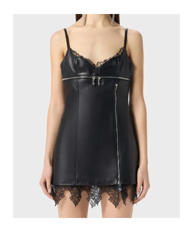 Lace-Trimmed Leather Dress