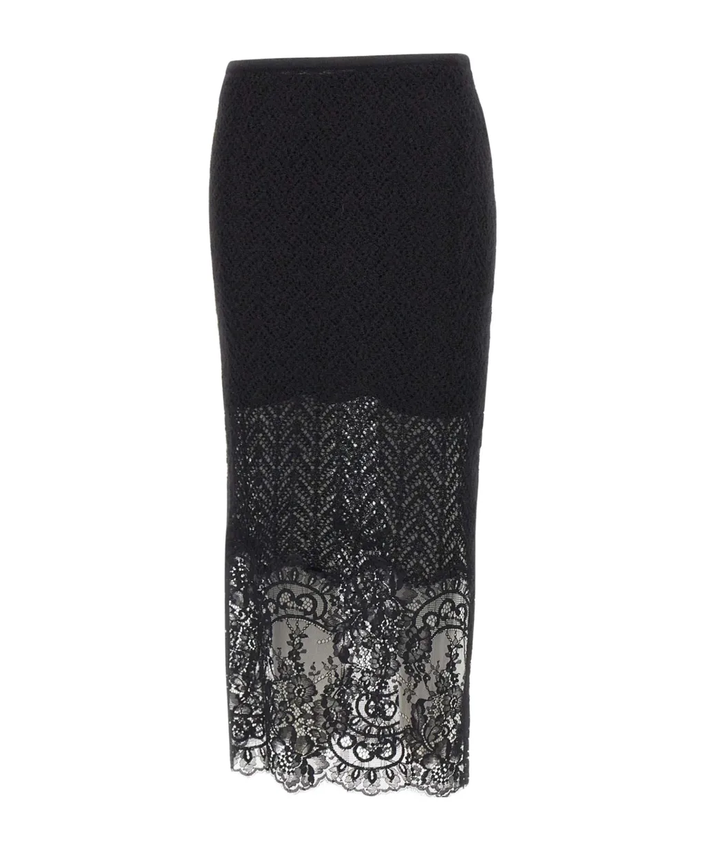 Knit Lace Panelled Midi Skirt