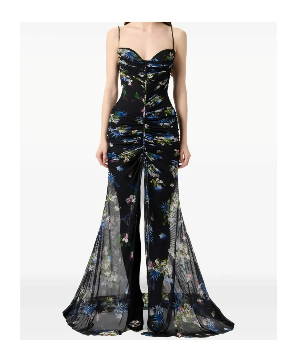 Floral Printed Gathered Maxi Dress