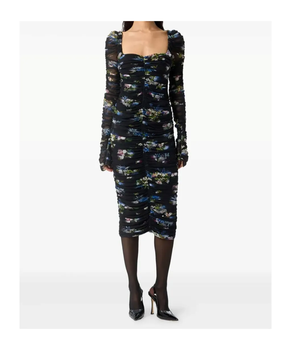 Floral Printed Gathered Midi Dress