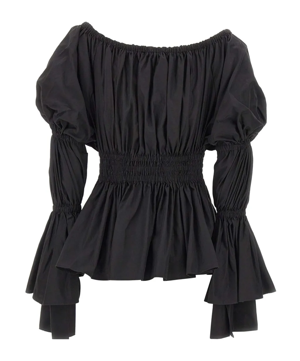 Off-Shoulder Ruffled Lace-Up Top
