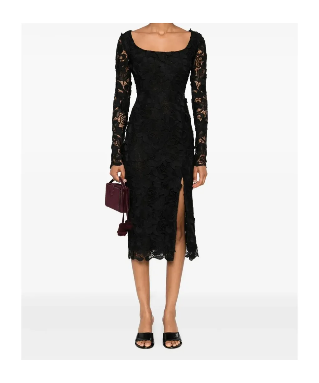 Floral Lace Square-Neck Midi Dress