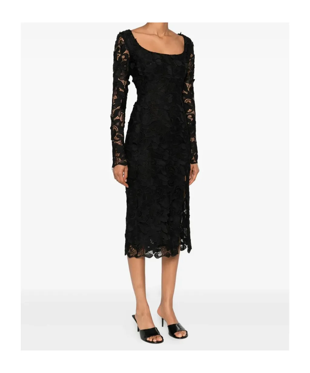 Floral Lace Square-Neck Midi Dress