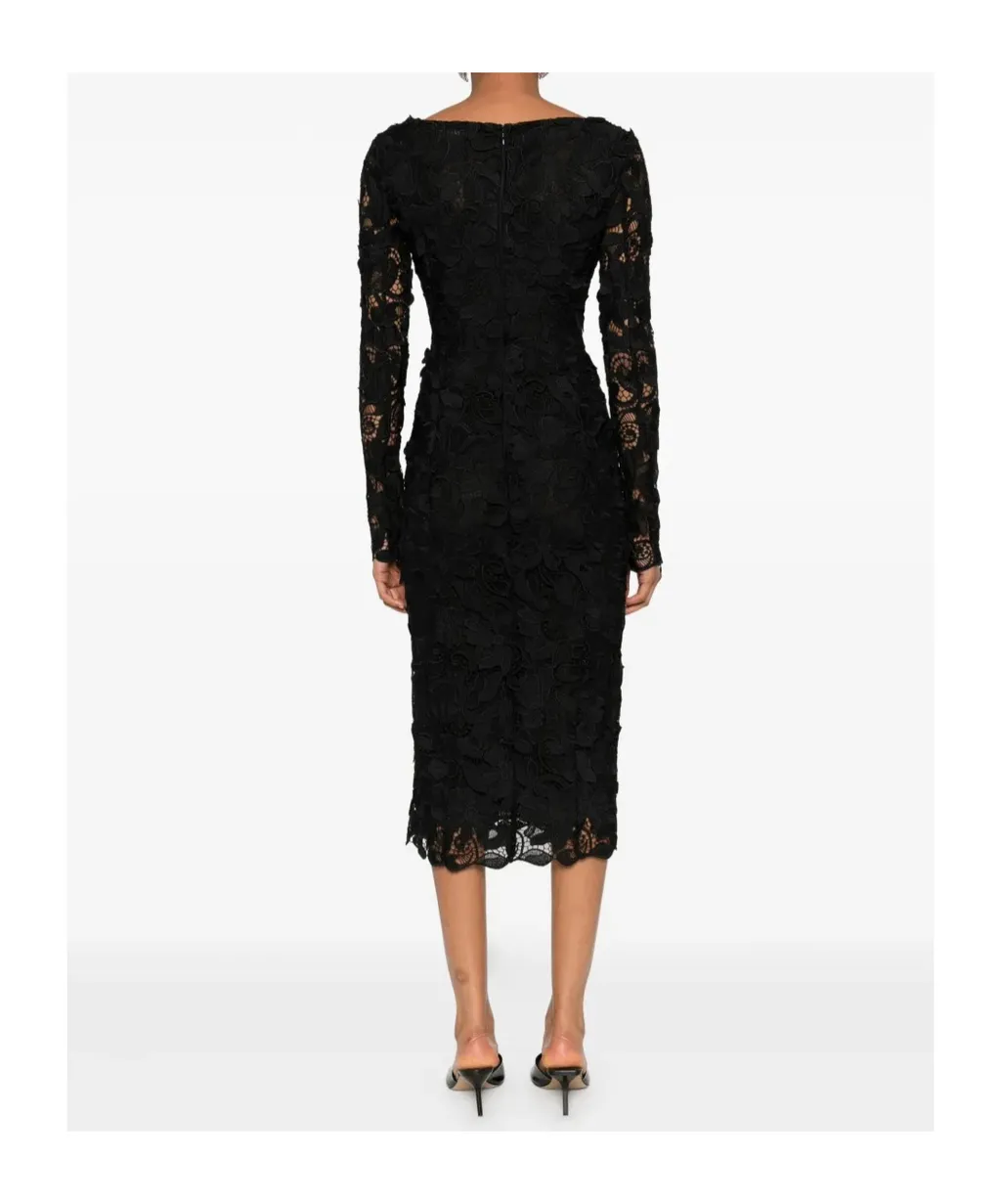 Floral Lace Square-Neck Midi Dress