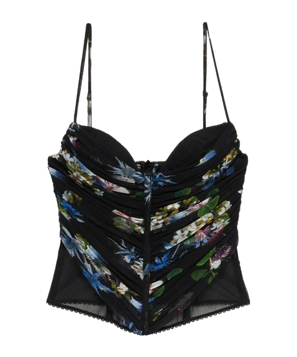 Floral Printed Ruched Lace Top