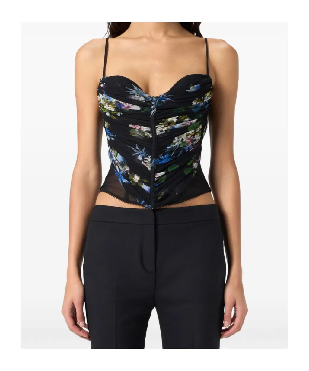 Floral Printed Ruched Lace Top