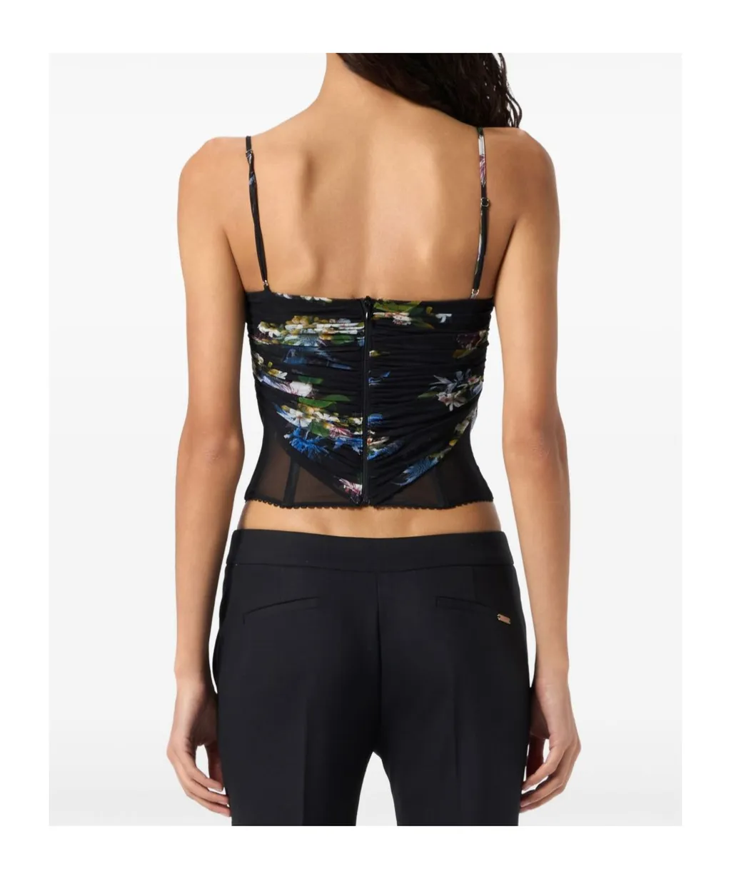 Floral Printed Ruched Lace Top