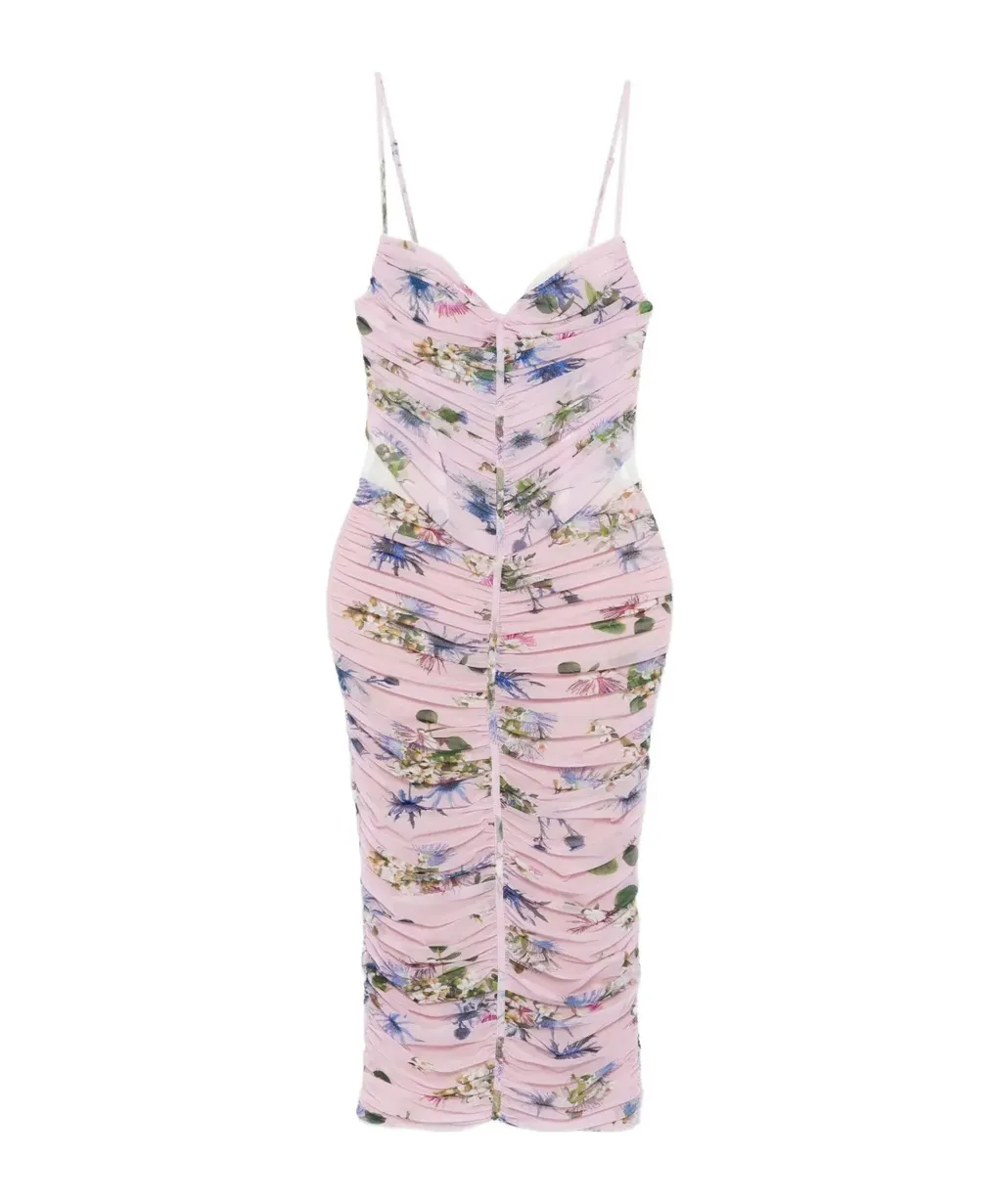 Floral Printed Ruched Midi Dress
