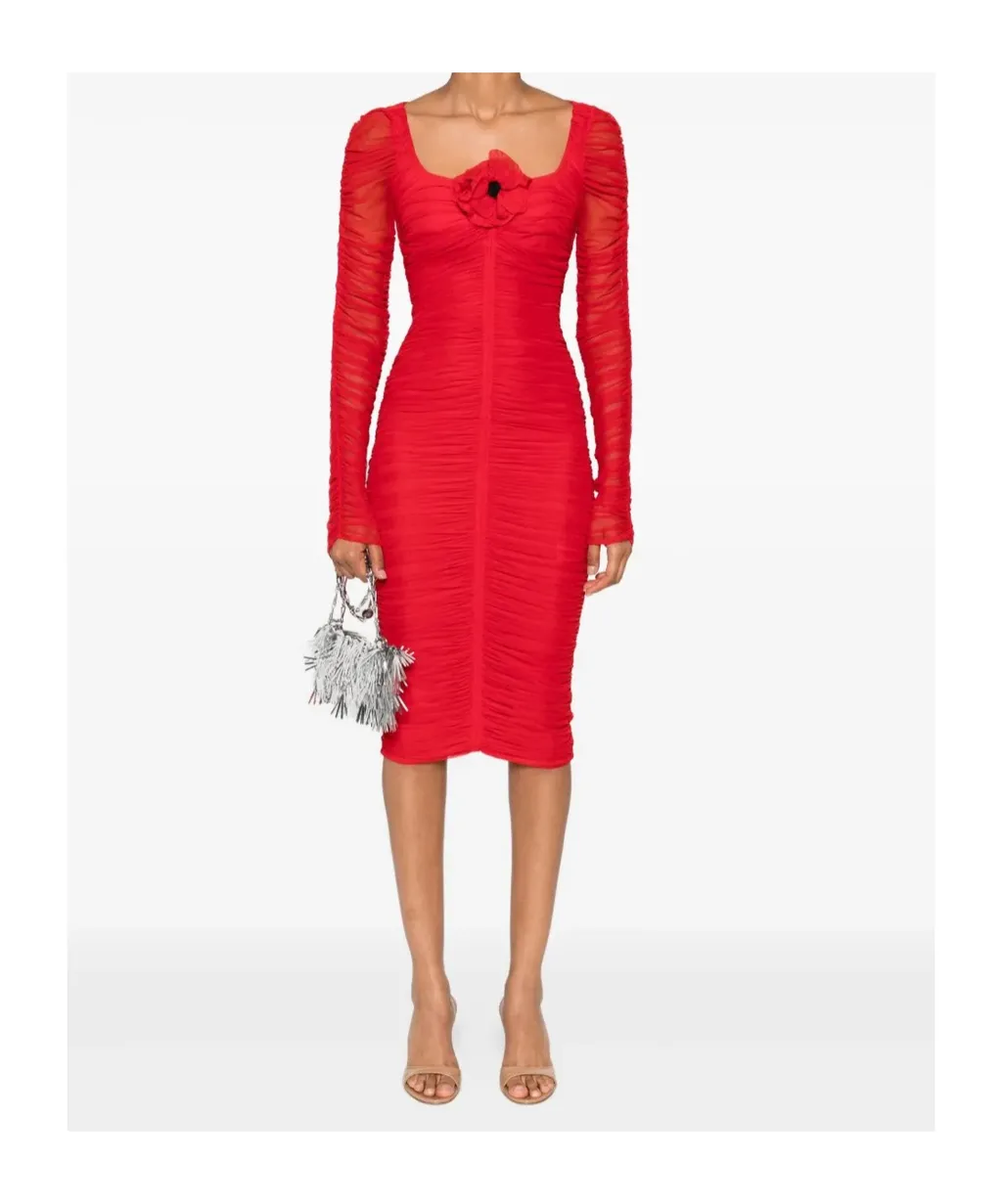 Ruffled Long-Sleeved Party Dress