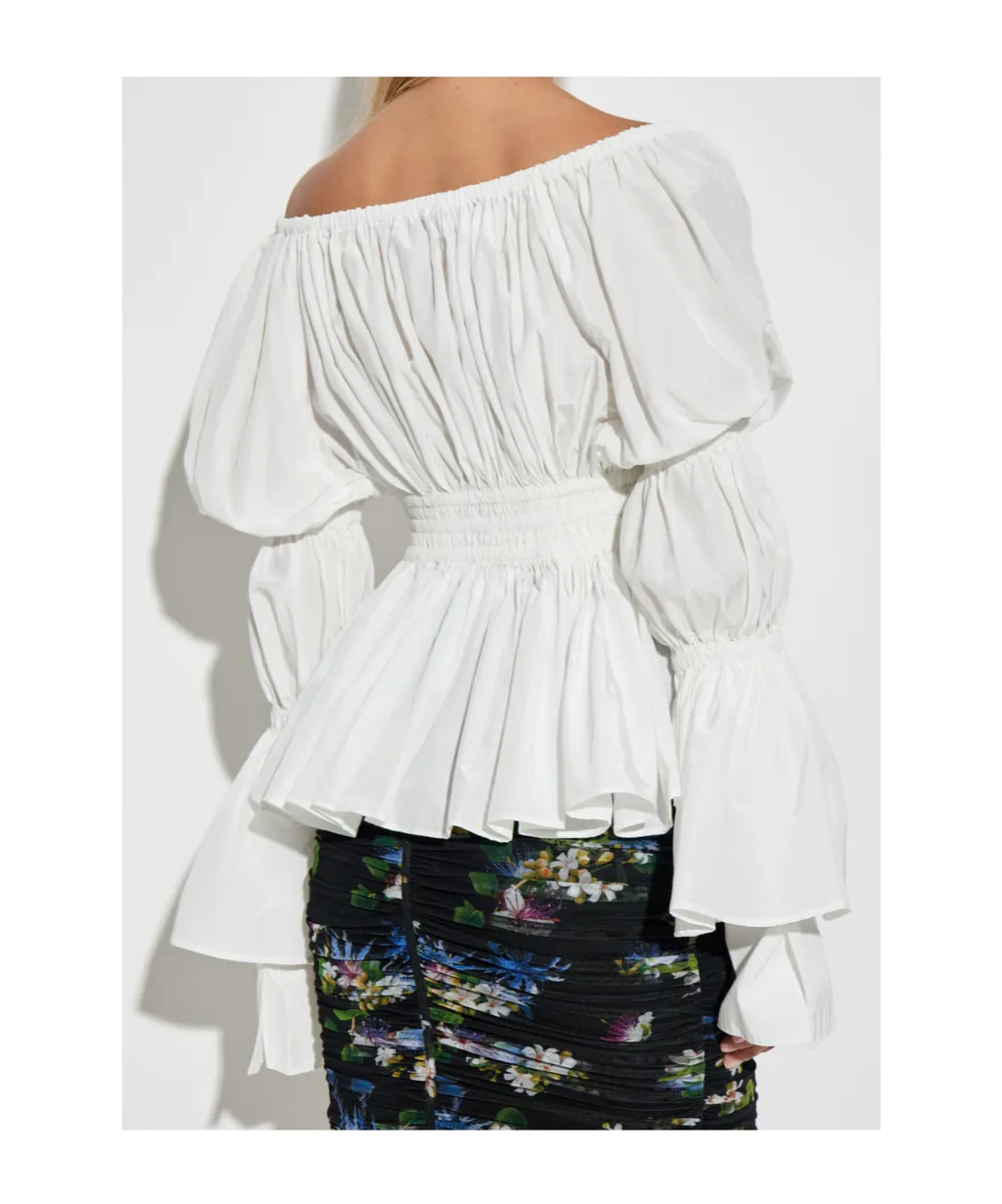 Off-Shoulder Ruffled Lace-Up Top