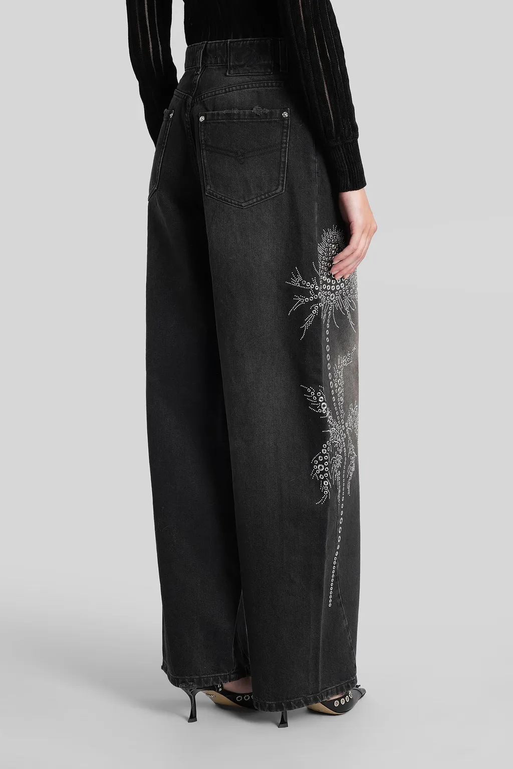 Wide-Leg Embellished Distressed Jeans